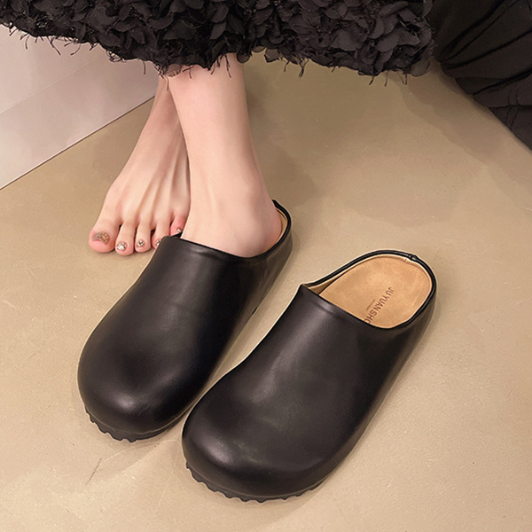 レディーススリッポン 幅広対応 丸いつま先サンダル ぺたんこ履きやすい