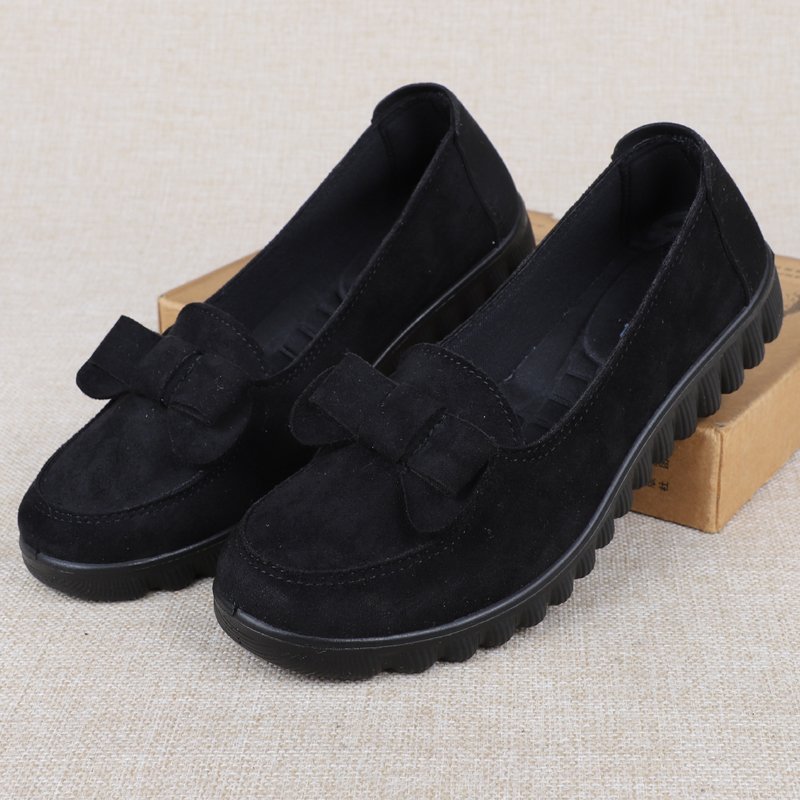 レディーススリッポン リボン付き厚底スリッポンシューズ