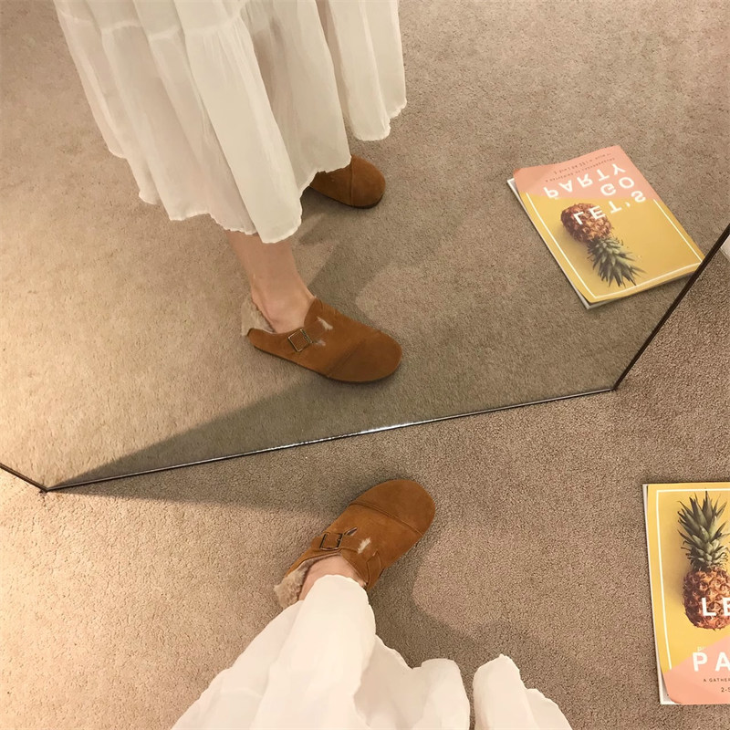 レディーススリッポン 裏起毛厚底スリッポン おしゃれベルト付きもこもこ靴