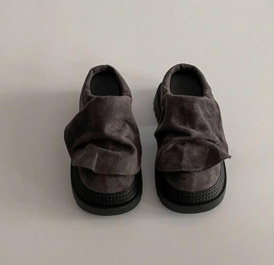 レディーススリッポン レディース厚底つっかけ靴 スエード風リボンデザインパンプス