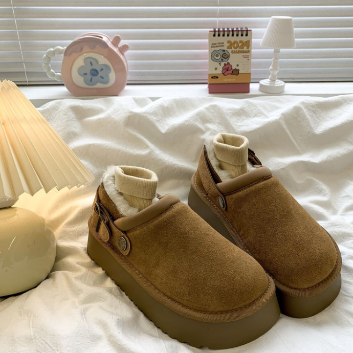 レディーススリッポン 厚底ムートン風ブーツ レディース裏ボア暖か靴