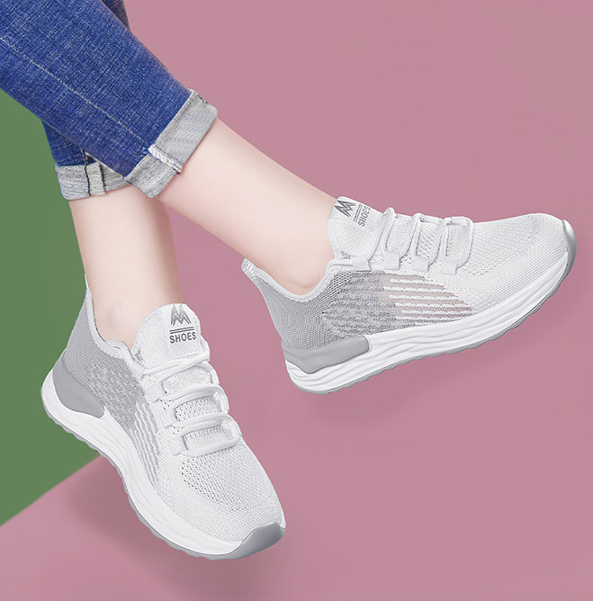 レディーススリッポン 厚底メッシュ運動靴 レディース結ばない紐 歩きやすい白緑