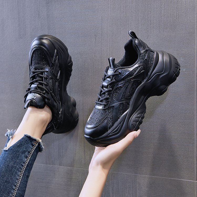 レディーススリッポン ツイード生地厚底紐靴レディース運動靴美脚効果