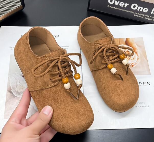 レディーススリッポン 幅広対応 丸つま先合皮ローファー風フラット靴