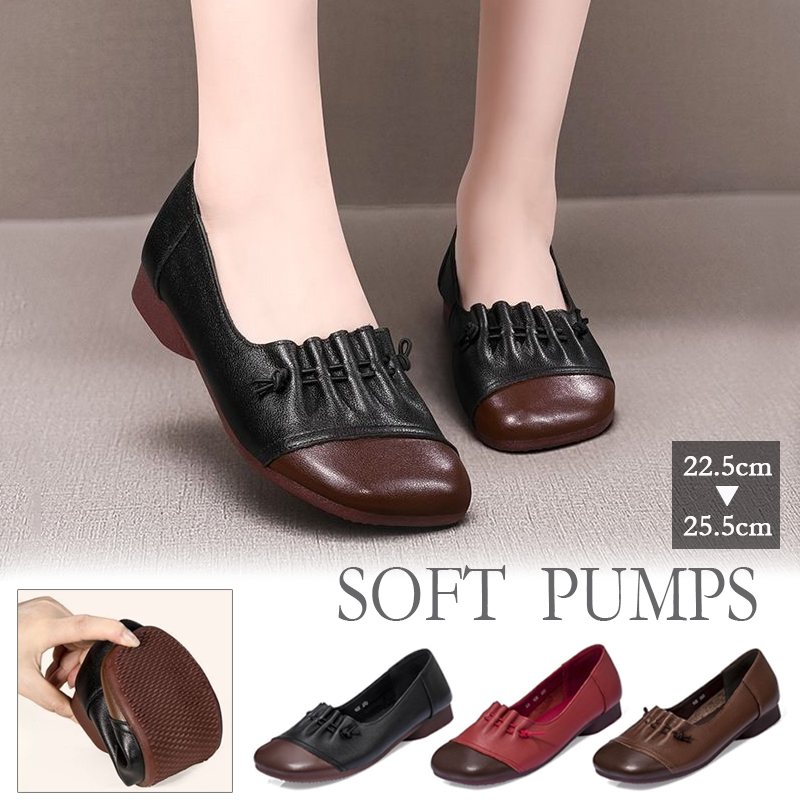 レディーススリッポン 本革風 柔らかフラットパンプス