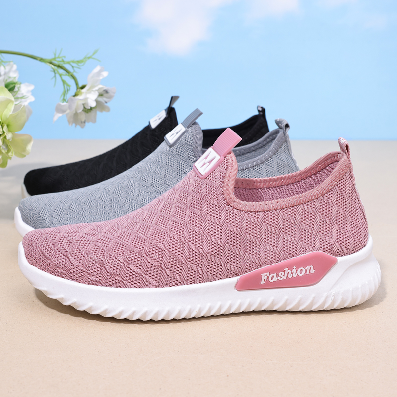 レディーススリッポン 通気性抜群ニット編み厚底スリッポン