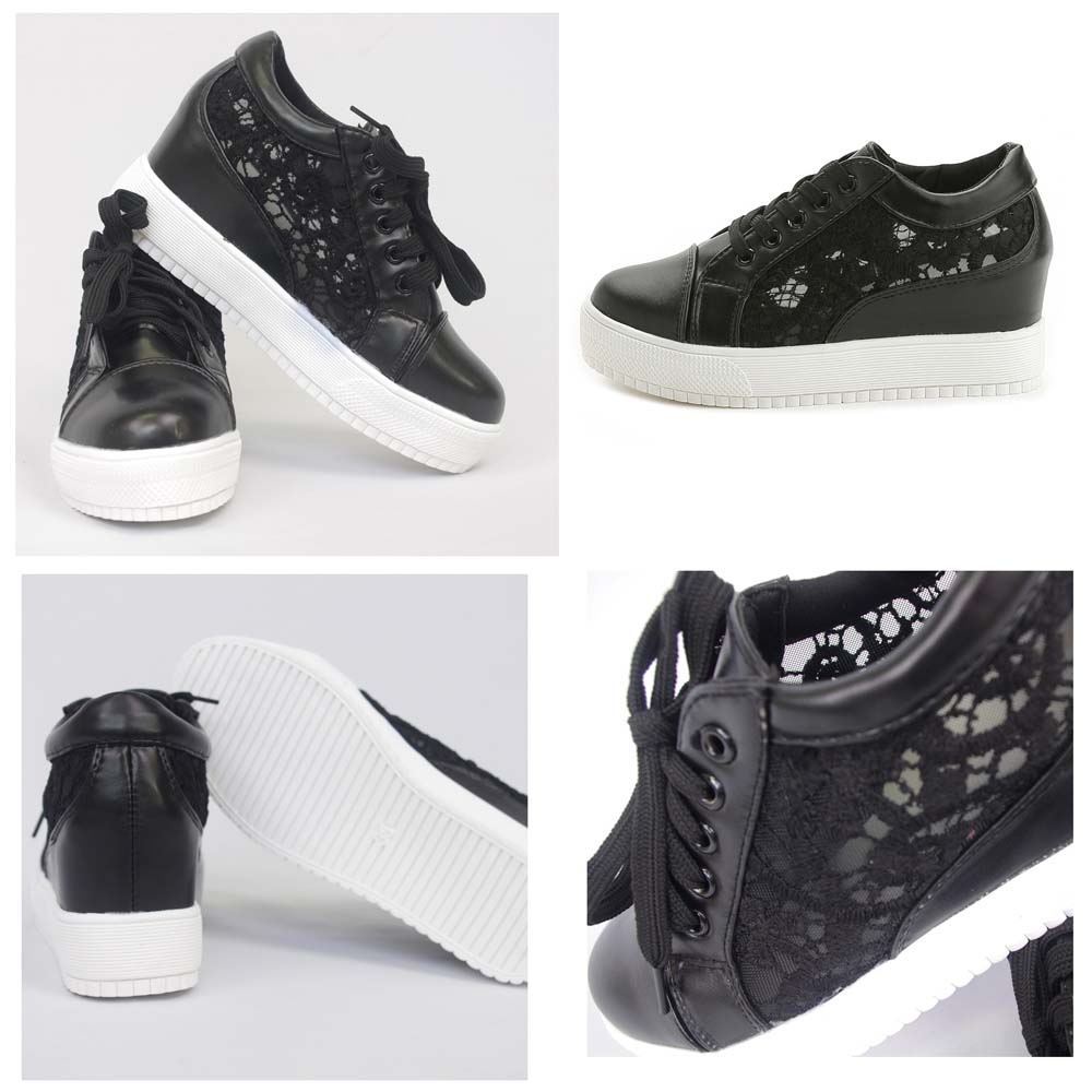 レディーススリッポン 厚底レース切り替えインヒール運動靴 女性用