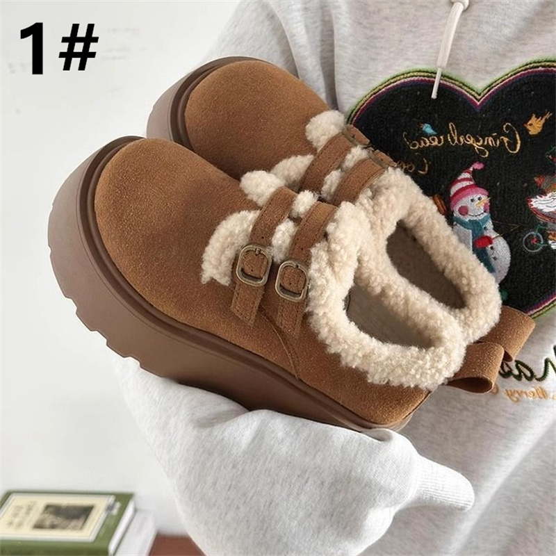 レディーススリッポン 裏起毛厚底雪靴風防寒ショートブーツ