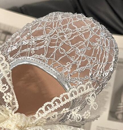 レディーススリッポン 幅広対応レースリボン付きぺたんこミュールサンダル