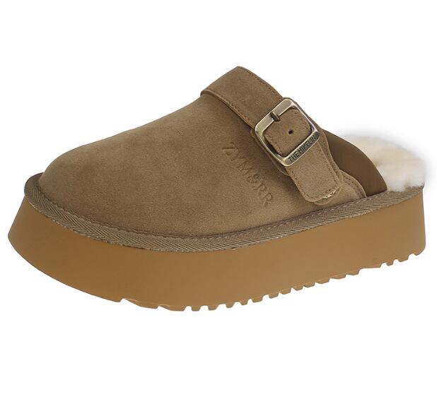 レディーススリッポン あったか厚底サボシューズ ボア付き防寒靴