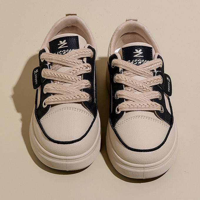 レディーススリッポン レディース厚底配色紐靴レトロ風合成皮革運動靴