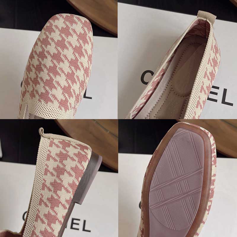 レディーススリッポン 幅広ソフト楽ちん千鳥格子柄室内履きパンプス