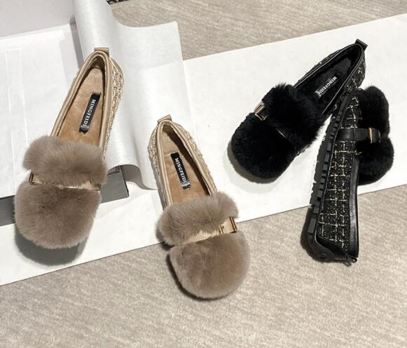 レディーススリッポン レディースファー付きフラットスリッポン