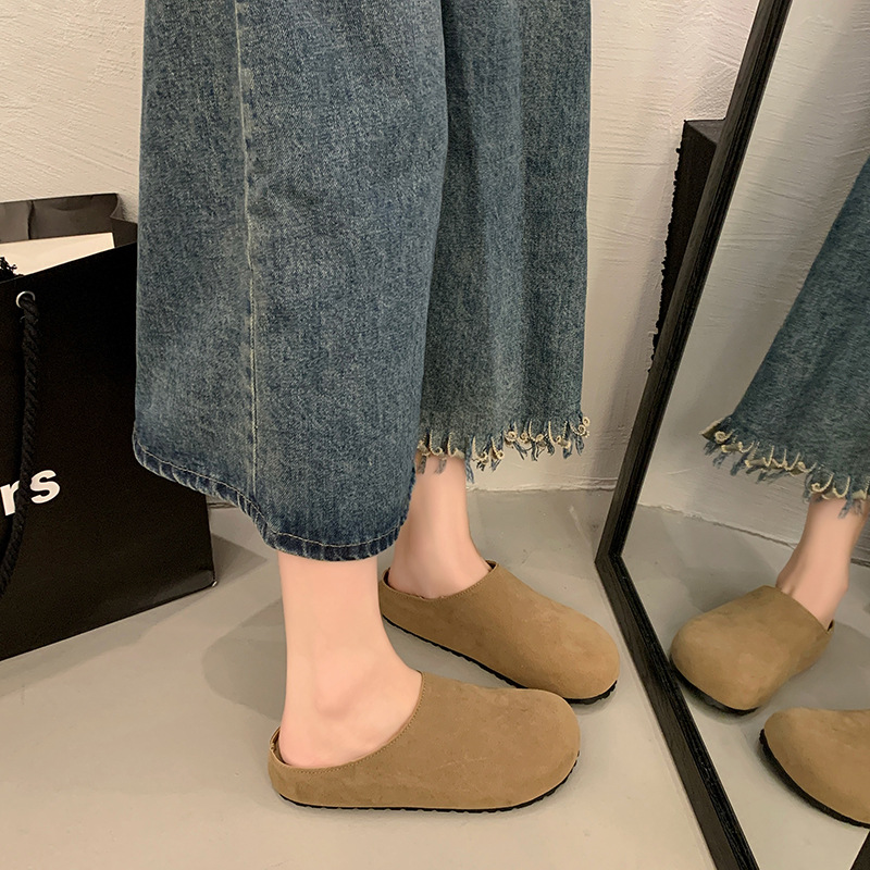 レディーススリッポン 幅広対応 秋冬新作 レディース ラウンドトゥ ぺたんこスリッポンサンダル