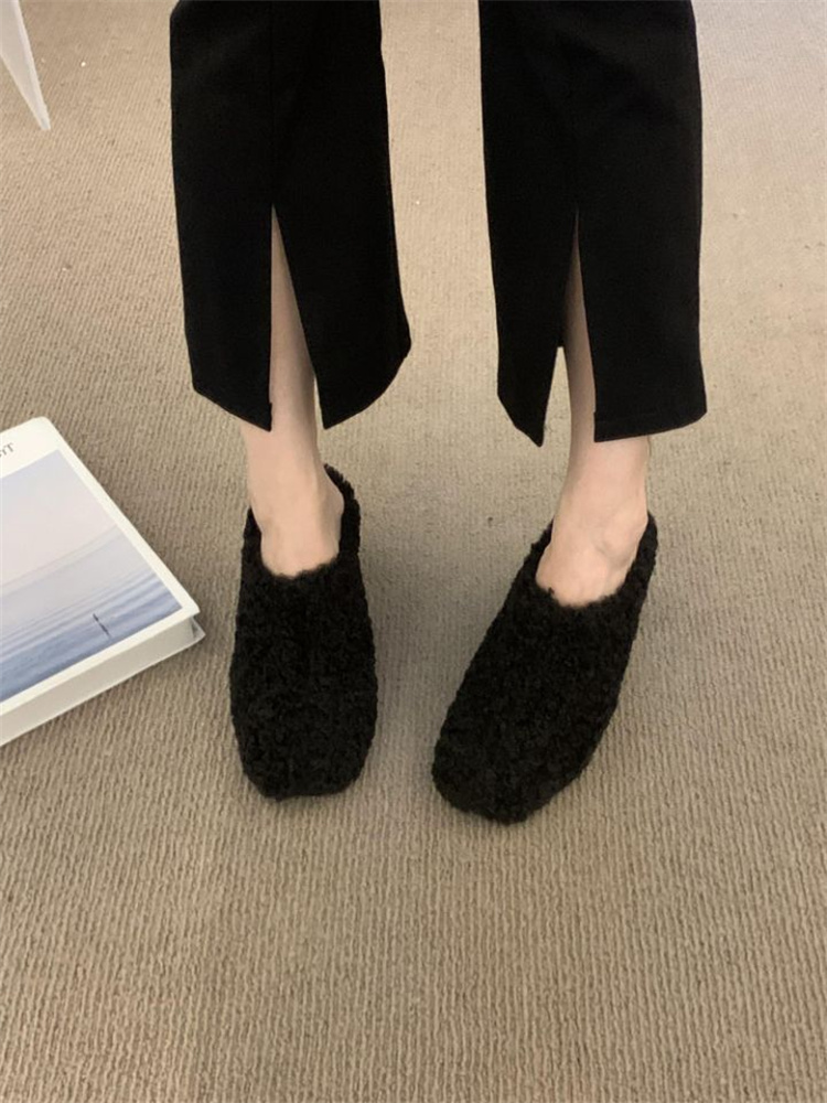 レディーススリッポン 幅広対応 もこもこ羊毛ミュール 暖かスリッパ パンプス