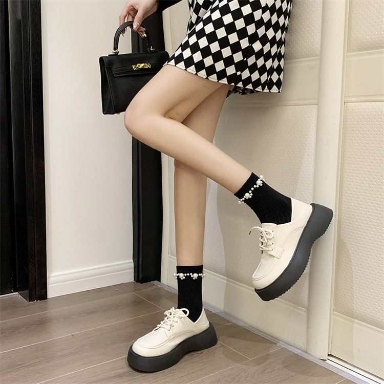 レディーススリッポン 厚底革靴 復古風 歩きやすい紐付き 大きいサイズ対応