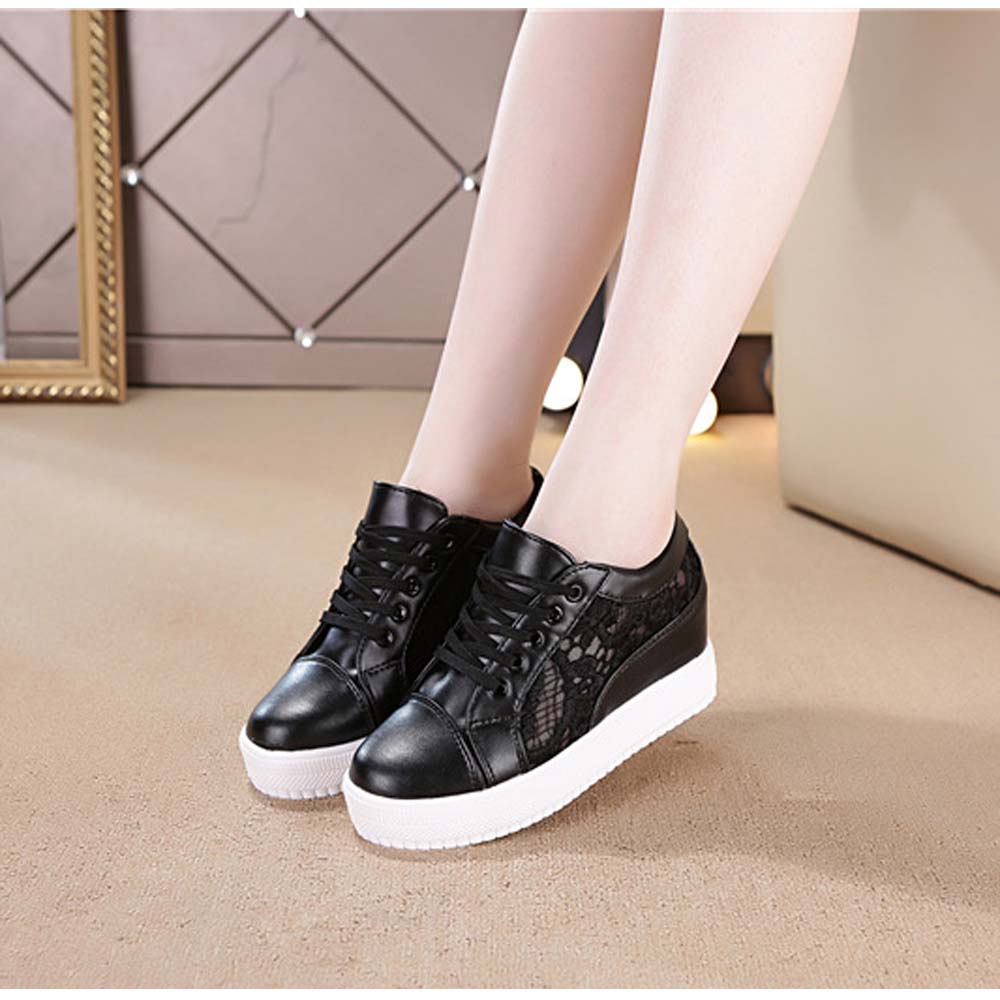 レディーススリッポン 厚底レース切り替えインヒール運動靴 女性用