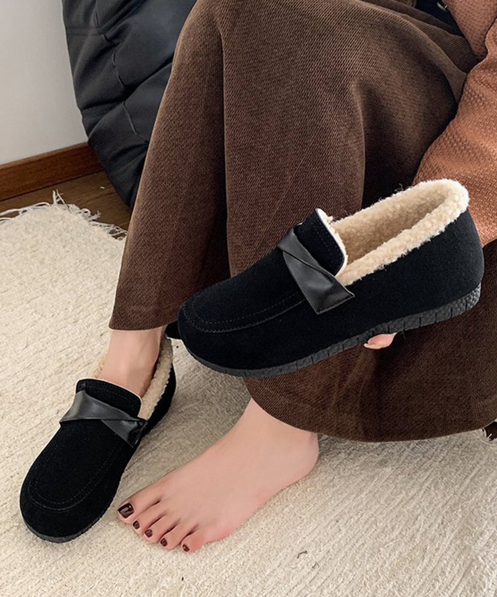幅広ファーモカシン裏起毛レディーススリッポン