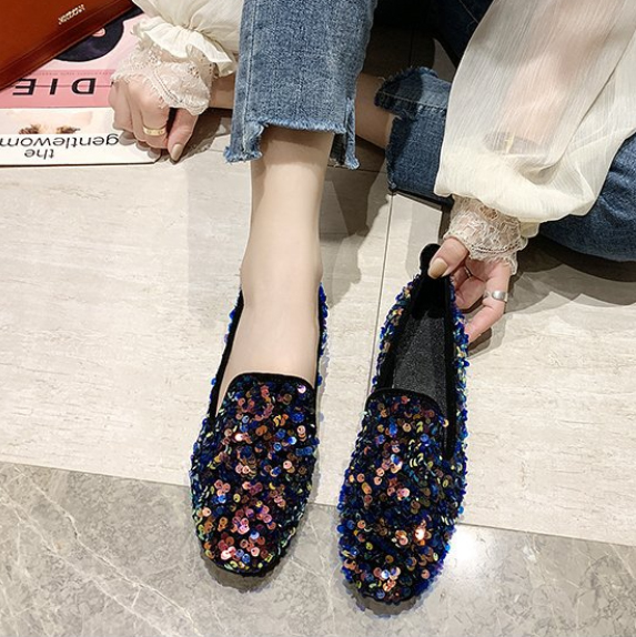 レディーススリッポン 幅広対応 スパンコール フラット スリッポン レディース 靴