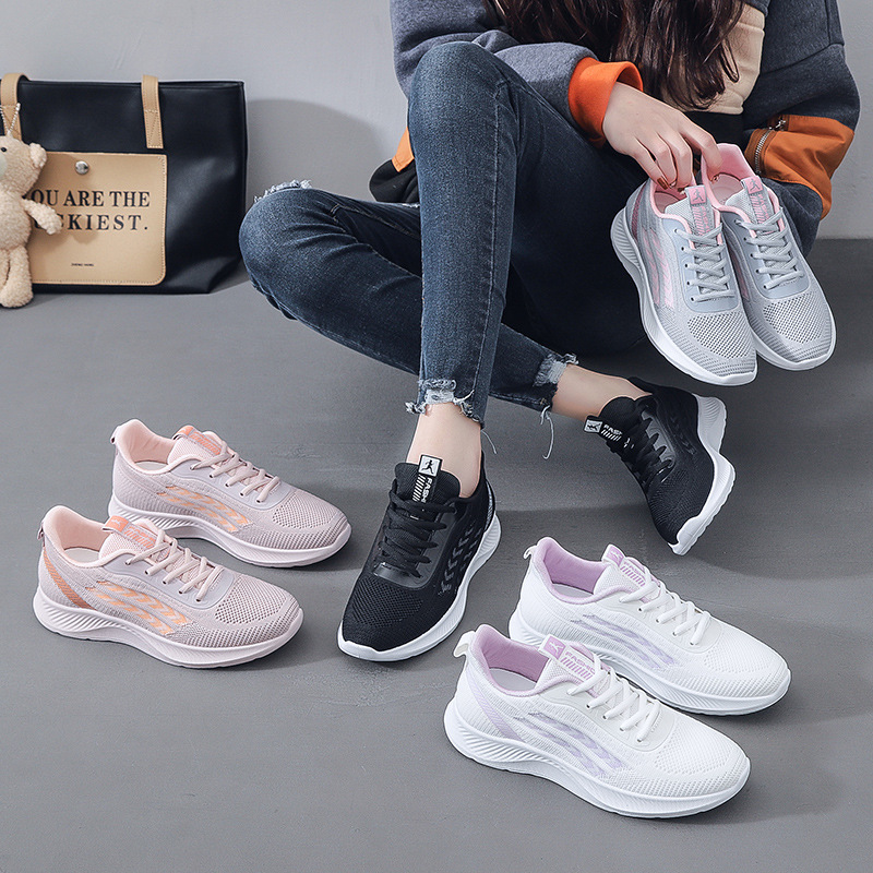 レディーススリッポン 通気性抜群メッシュ編み上げ厚底運動靴