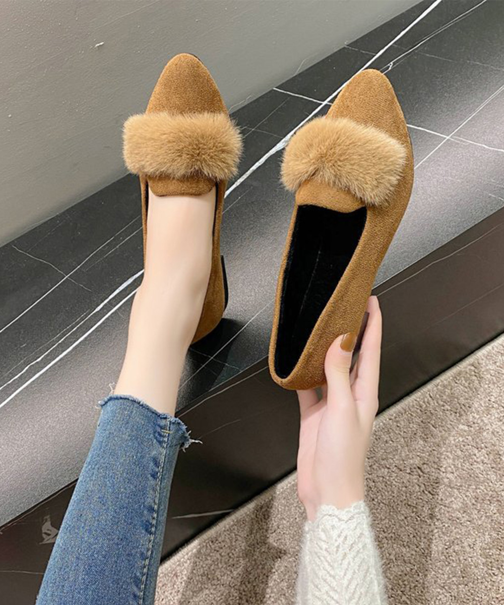 レディーススリッポン ファー付きポインテッドトゥスリッポン