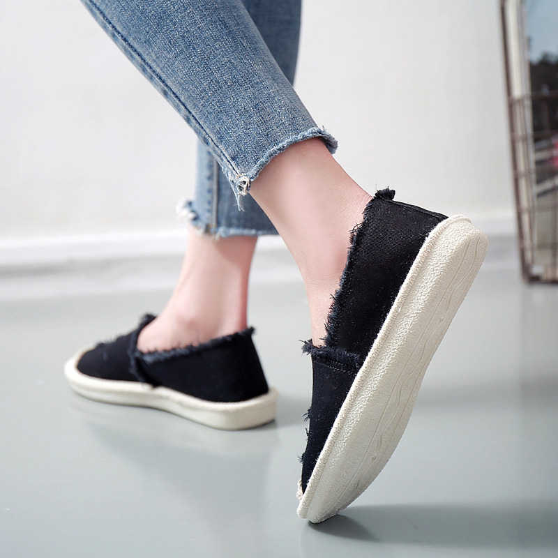 レディーススリッポン ダメージ加工キャンバス地レディーススリッポン