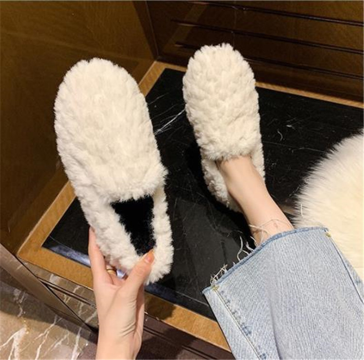 レディーススリッポン 幅広対応 ふわふわ裏起毛 厚底 もこもこスリッパ