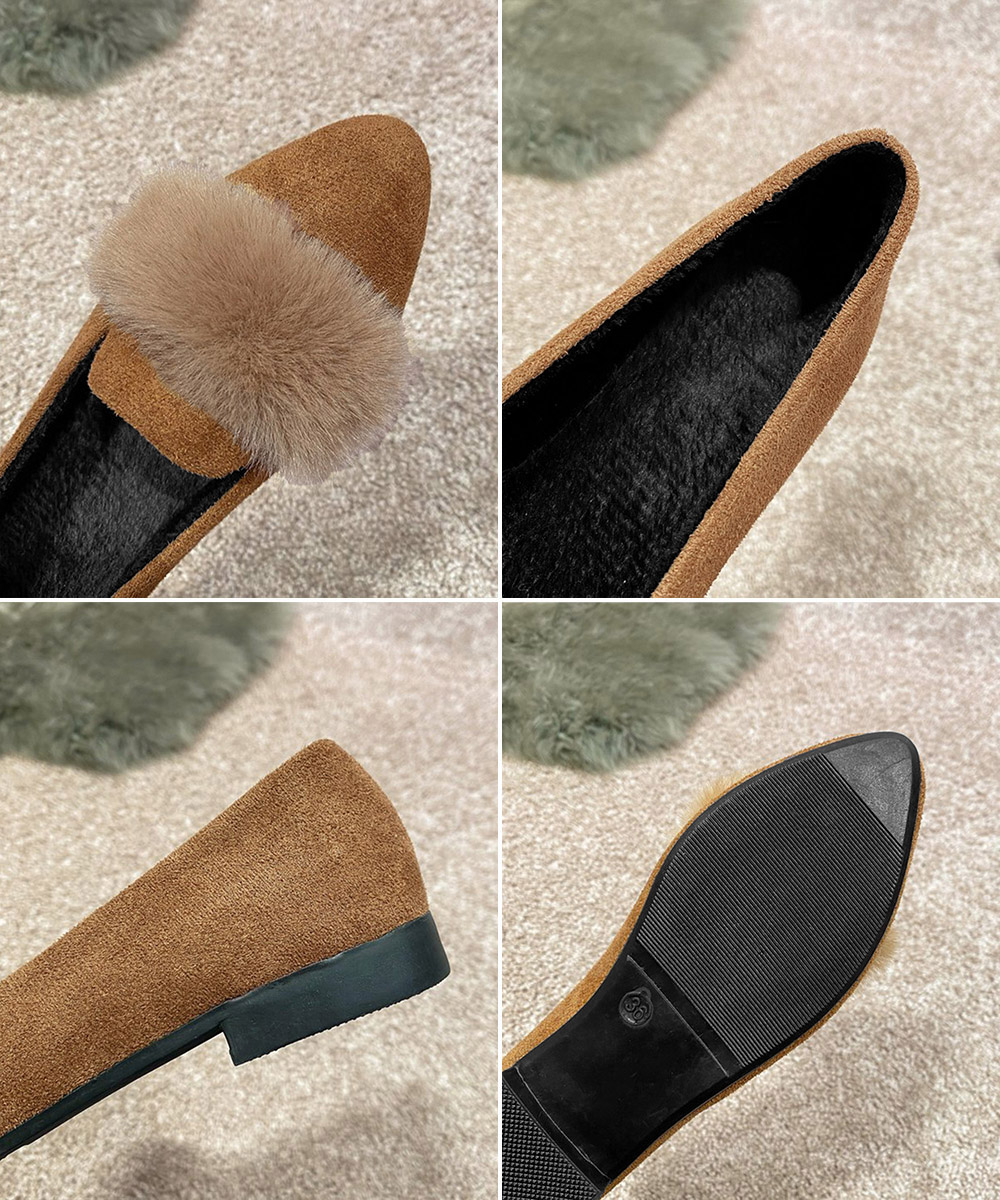 レディーススリッポン ファー付きポインテッドトゥスリッポン