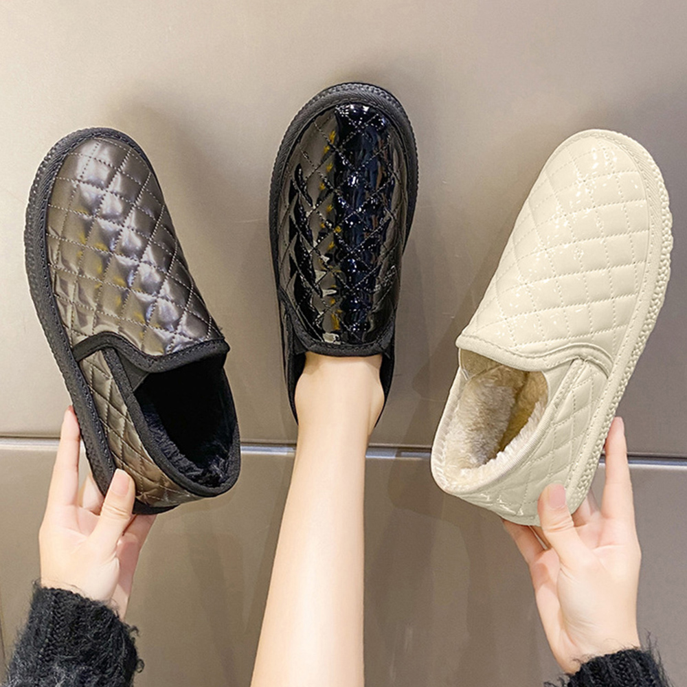 レディーススリッポン 幅広ムートンパンプス裏ボア防寒モカシン