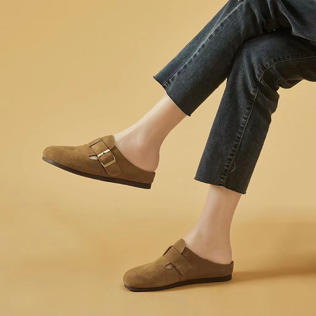 レディーススリッポン 幅広設計かかとなしフラットスリッパ靴