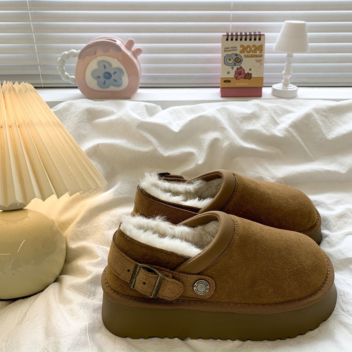 レディーススリッポン 厚底ムートン風ブーツ レディース裏ボア暖か靴