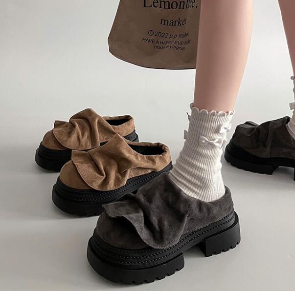 レディーススリッポン レディース厚底つっかけ靴 スエード風リボンデザインパンプス