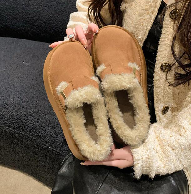 レディーススリッポン 2024新作 女性用厚底保温靴 もこもこ裏起毛 2色展開