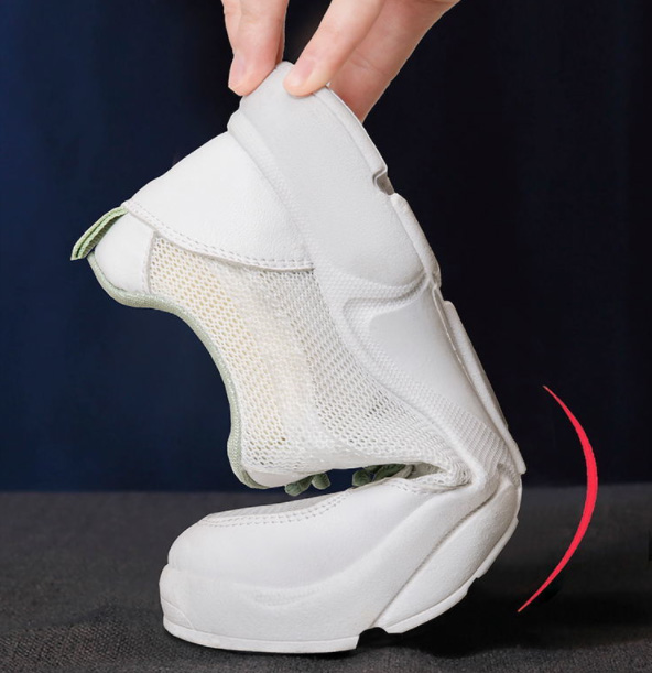 レディーススリッポン 厚底軽量メッシュスニーカー白グリーン秋冬新作シンプル