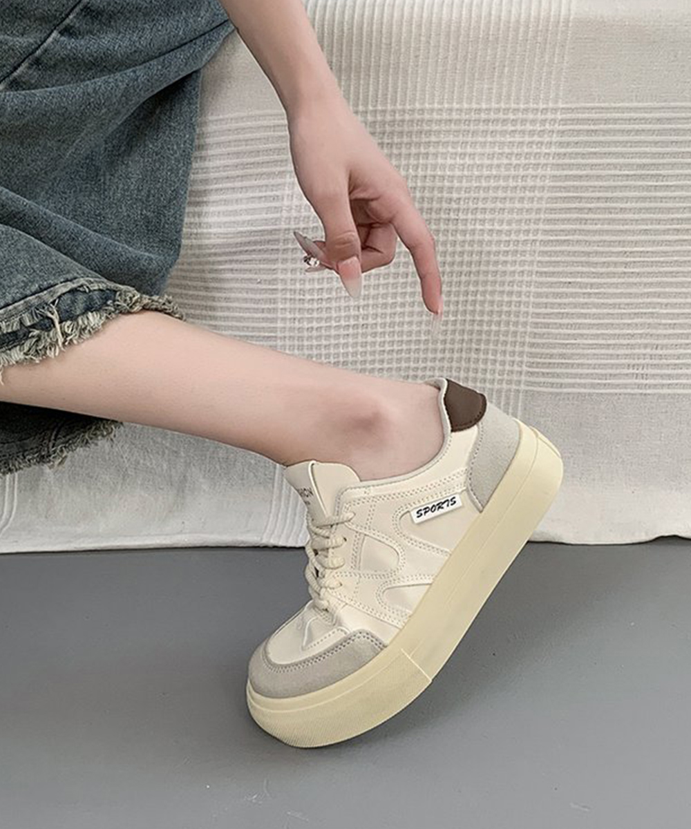 レディーススリッポン 厚底 紐付きローカット韓国風靴