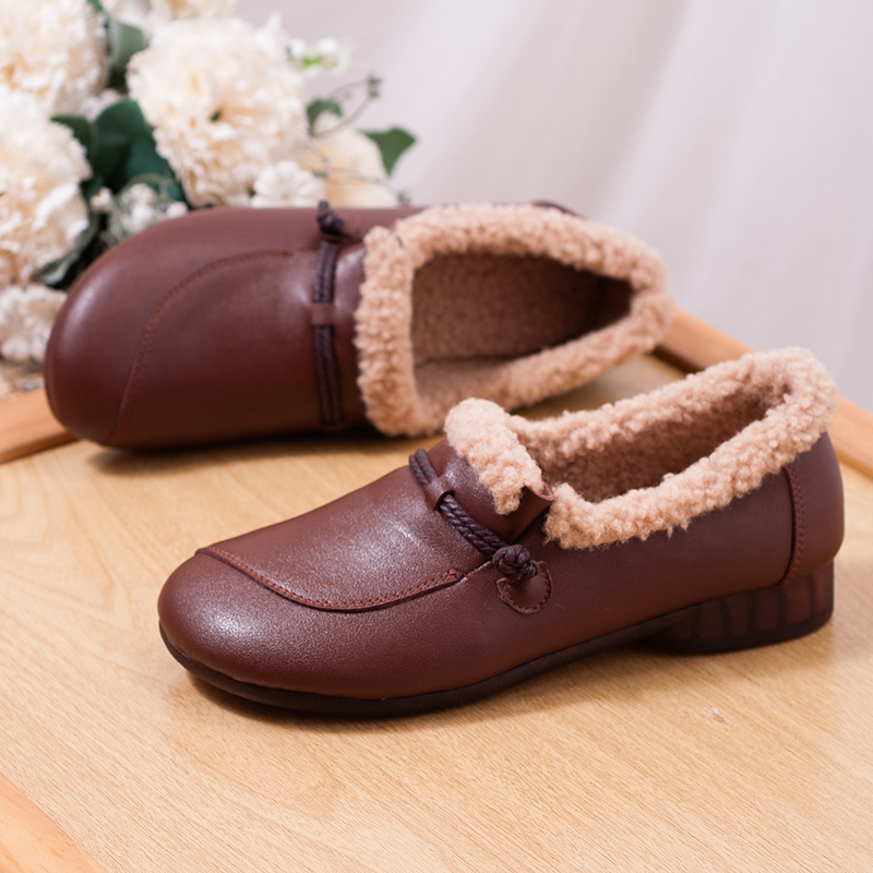 レディーススリッポン もこもこ裏地付き本革調 楽ちん履きスリッポン