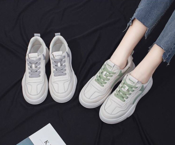 レディーススリッポン 厚底軽量メッシュスニーカー白グリーン秋冬新作シンプル