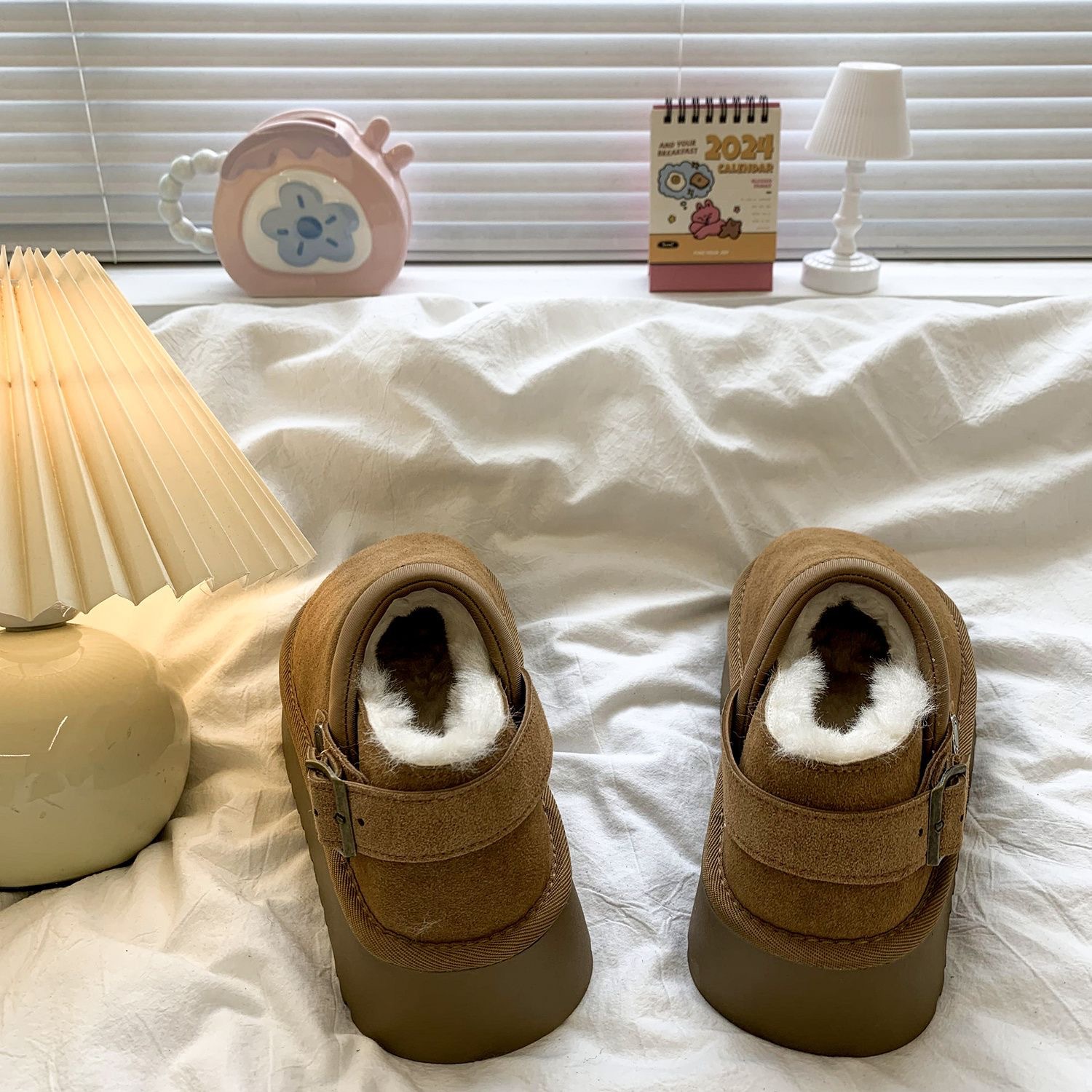 レディーススリッポン 厚底ムートン風ブーツ レディース裏ボア暖か靴