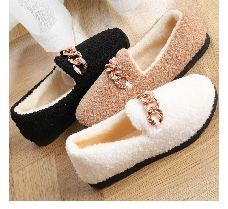 レディーススリッポン チェーン飾り付きふわふわボア素材スリッポン