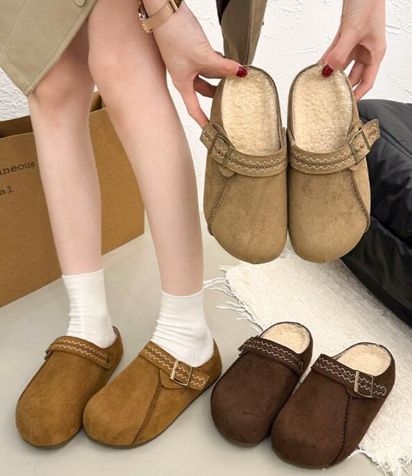 レディーススリッポン 秋冬裏起毛スリッポン厚底パンプス