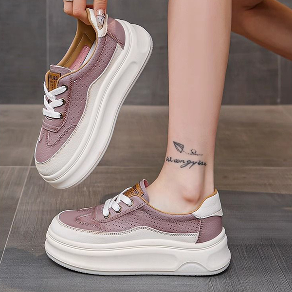 レディーススリッポン 厚底レザー調運動靴 通気性抜群 美脚効果 4センチ身長アップ