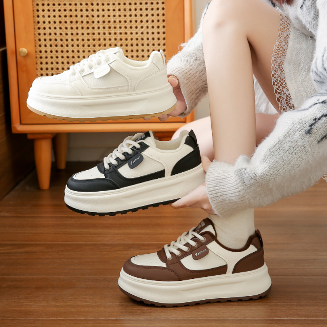 レディーススリッポン 新作女性用厚底紐靴 ボリューム底で美脚効果抜群