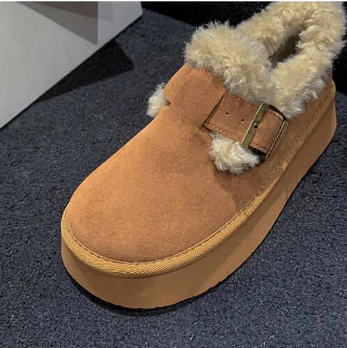 レディーススリッポン 2024新作 女性用厚底保温靴 もこもこ裏起毛 2色展開