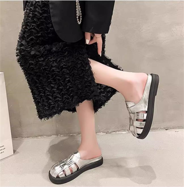 レディーススリッポン 幅広編み込み平底サンダル 妊婦も履きやすいこなれ感スリッポン