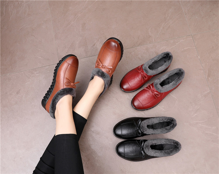 レディーススリッポン ふわふわファー付き本革厚底スリッポン