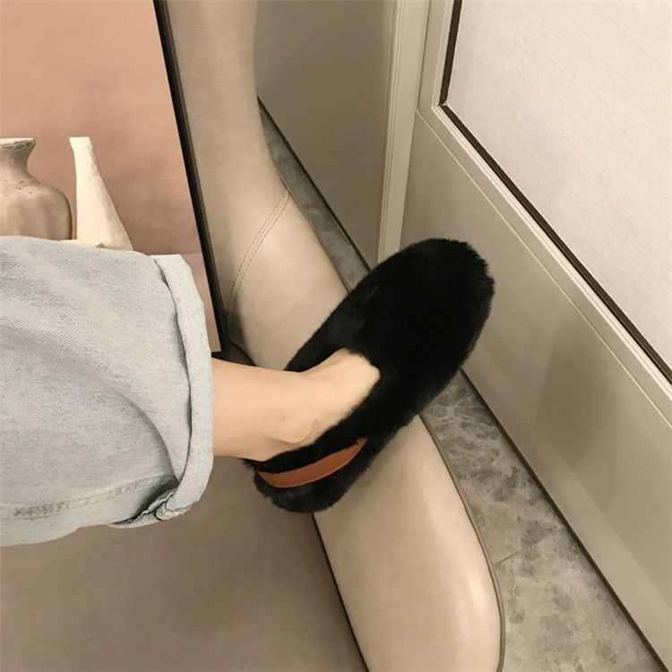 レディーススリッポン レディース裏起毛厚底ファー靴暖かい冬用綿靴