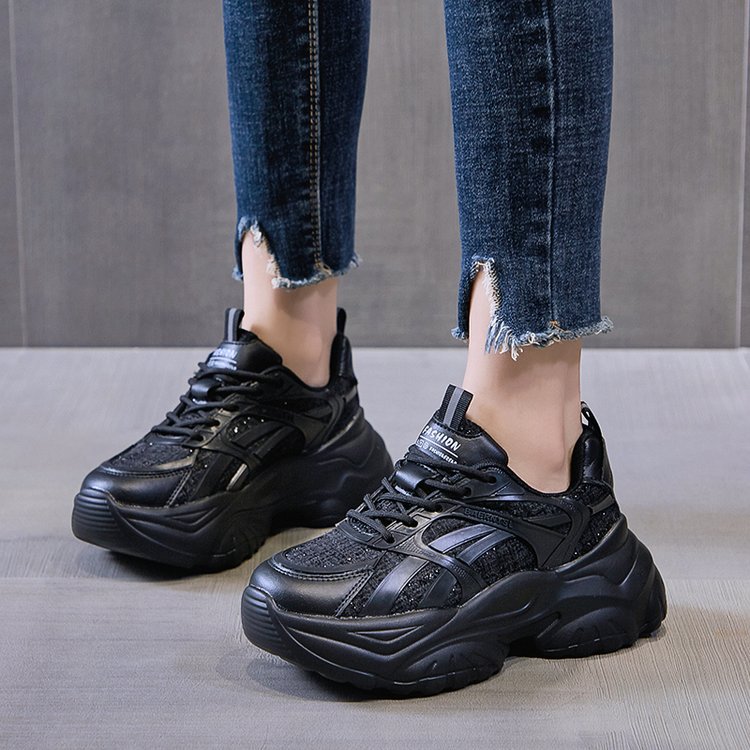 レディーススリッポン ツイード生地厚底紐靴レディース運動靴美脚効果