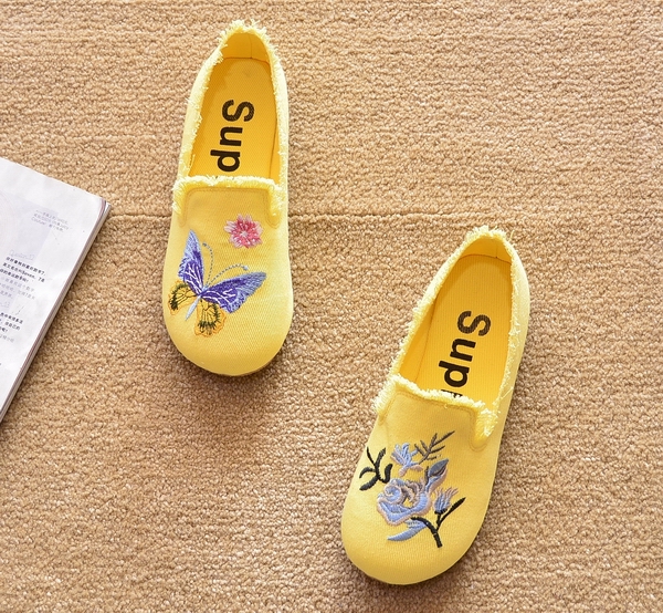 レディーススリッポン 花柄刺繍レディーススリッポン幅広快適シューズ