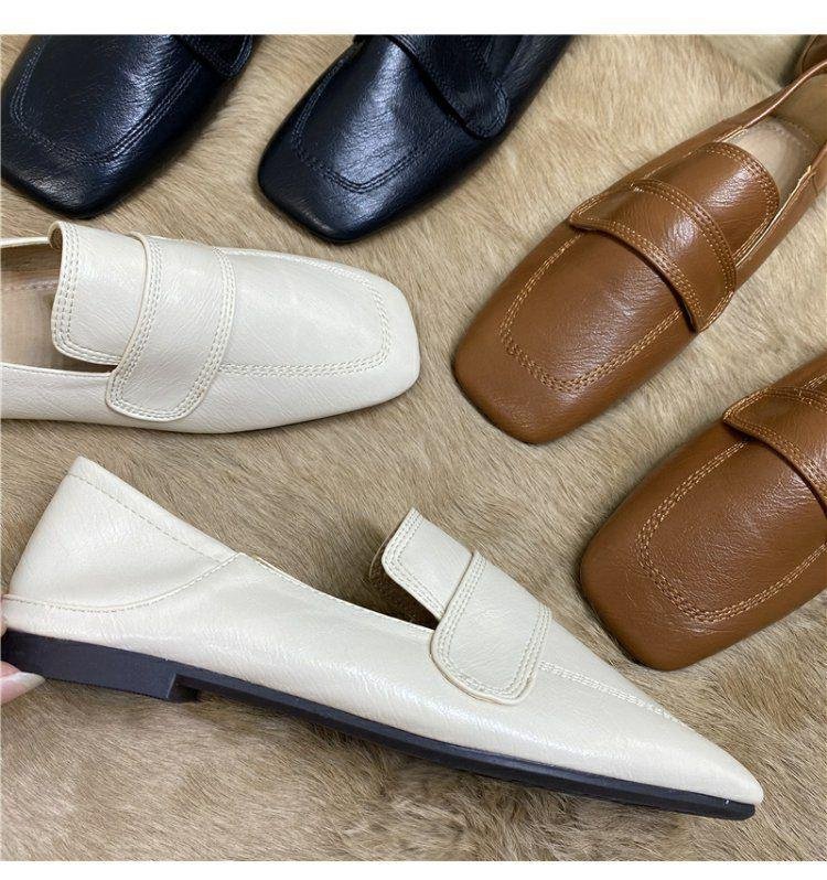 レディーススリッポン 幅広スクエアトゥ ぺたんこ フラット靴 韓国風 柔らか