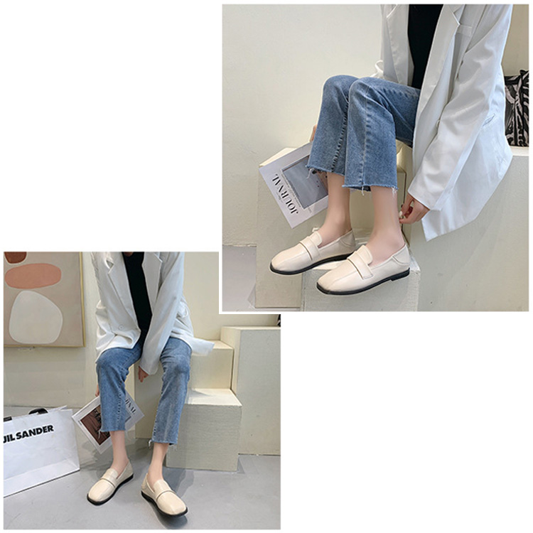 レディーススリッポン 幅広スクエアトゥ ローファー 履きやすい平底パンプス